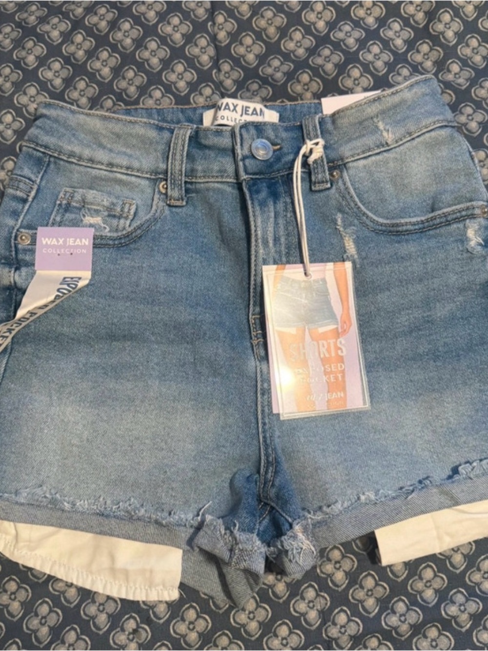 Wax Jean Blue Washed Distressed Denim Cutoff Shorts